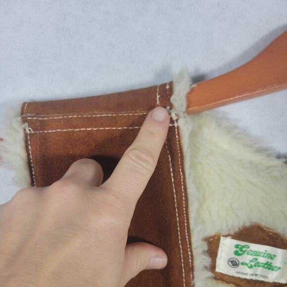 Vintage Leather Vest Mens Western Rodeo Sherpa Lined 70s 80s Mexico - Picture 7 of 13